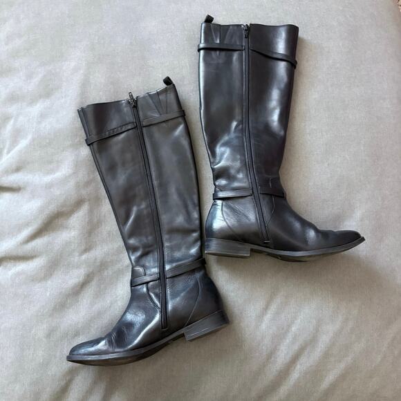 Gianni Bini Black Leather Knee High Boots Woven Detail Riding Style Size 8.5M - Picture 2 of 8